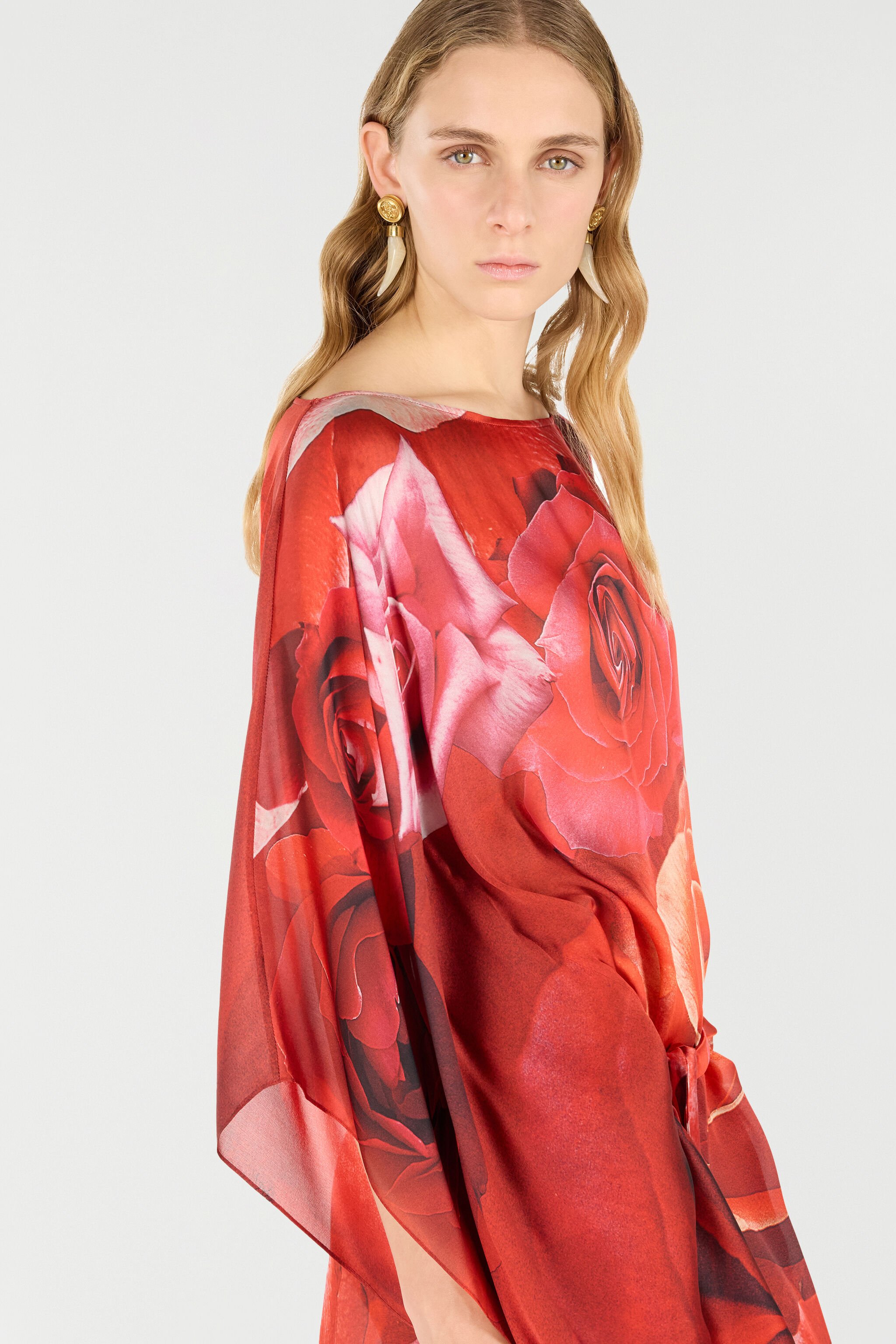 RC Langes Kleid mit Print Rose Rot UKT180-CTN48