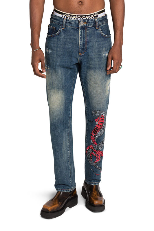 RC Snake-Print Slim-Fit Jeans Dark blue JSJ20K-DS015