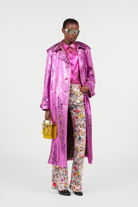RC Laminated Metallic-Effect Trench Coat SAND/FUCHSIA WQP500-PC006