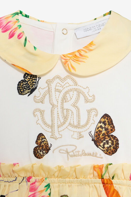 JU Milk White and Yellow Dress with Tropical Print MILKY WHITE/YELLOW VJT102-JD001