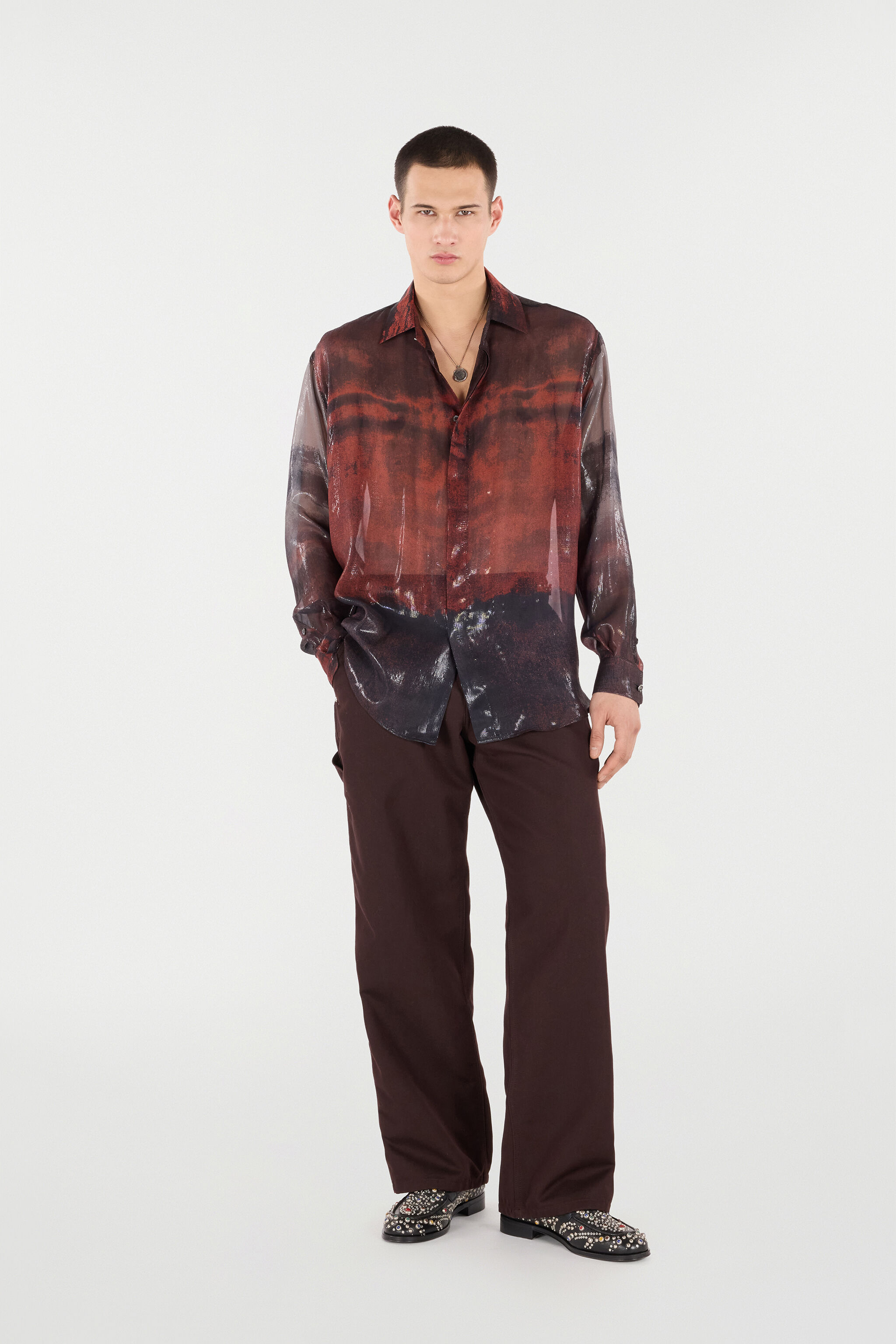 RC Silk Blend Shirt with Garment-Dyed Effect Black/Red VNT725-HXP69