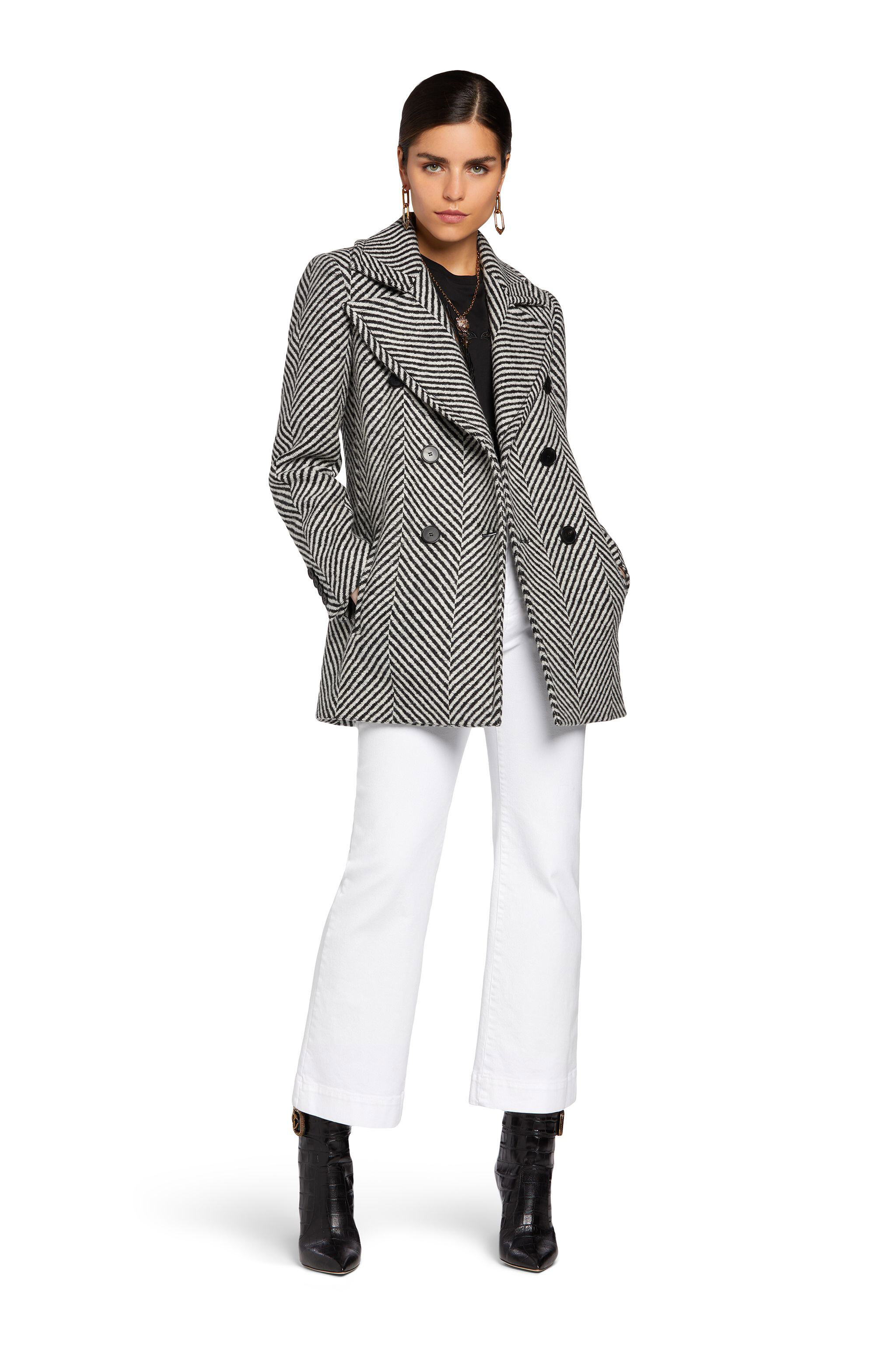 RC Chevron double-breasted coat Black/White MQT507-GA006
