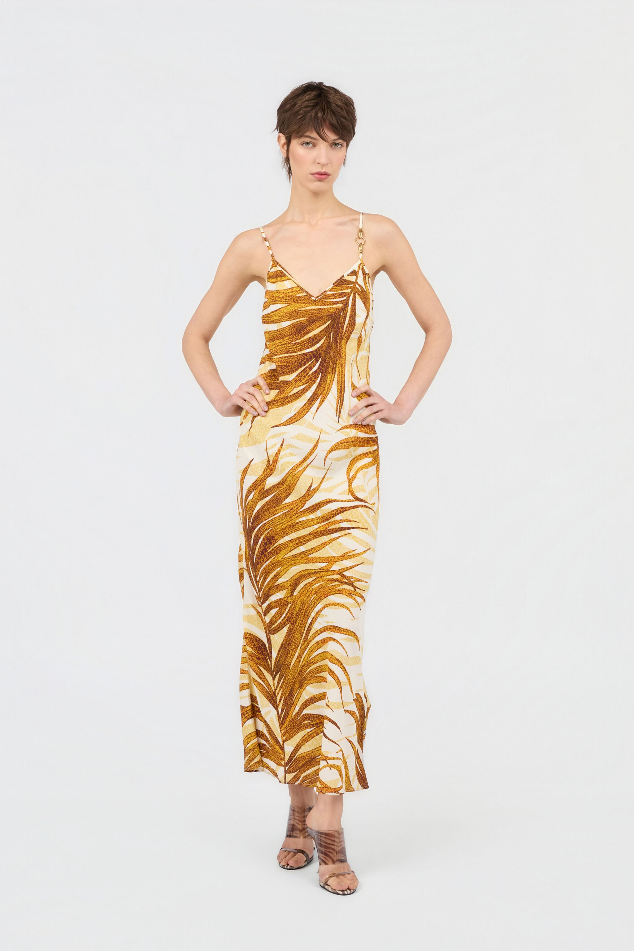 JC Golden Palm Print Dress DAFFODIL WFT313-WF711