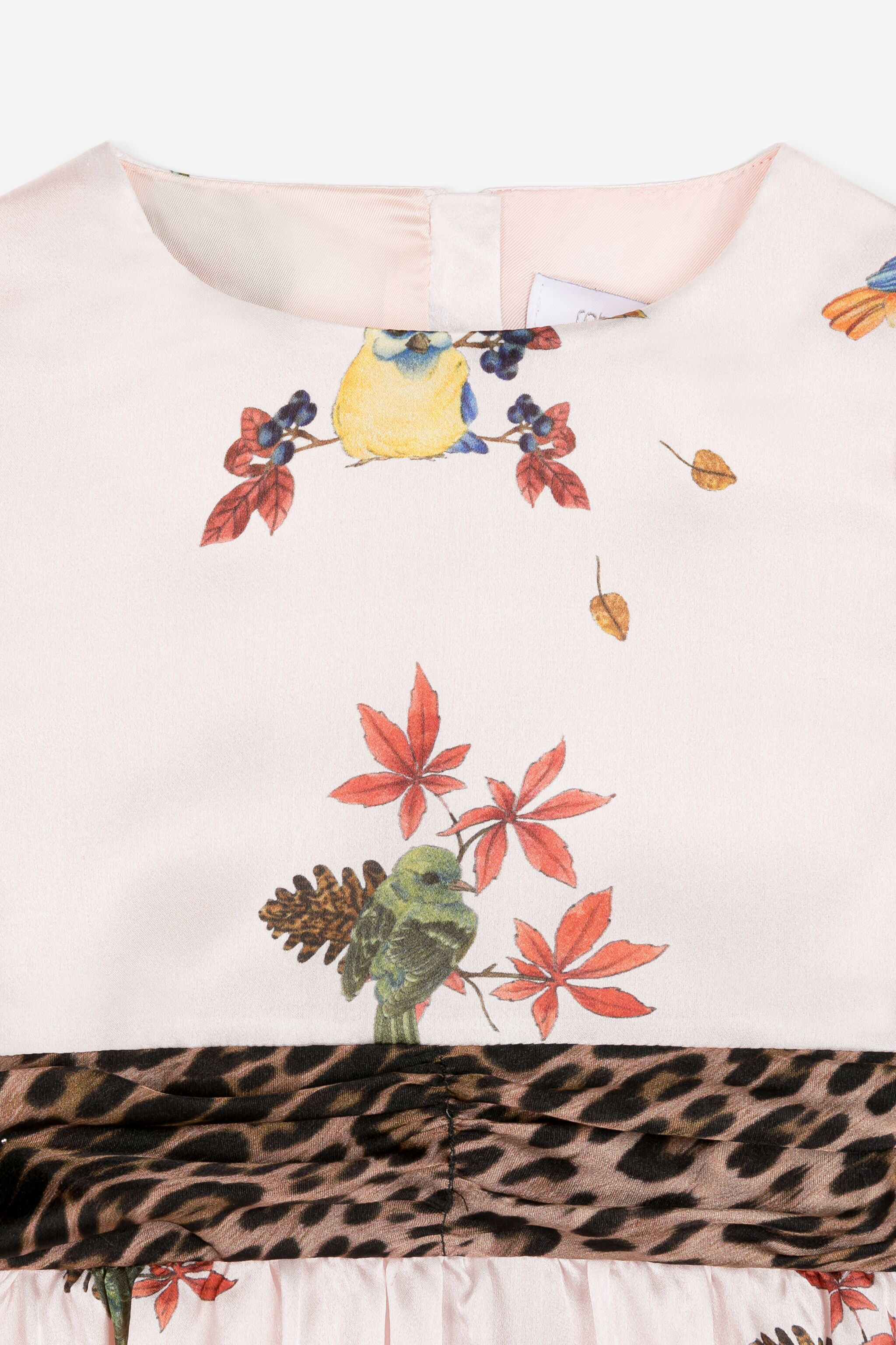 JU Bird And Leopard-Print Silk Dress Pink RJT10U-2NH91