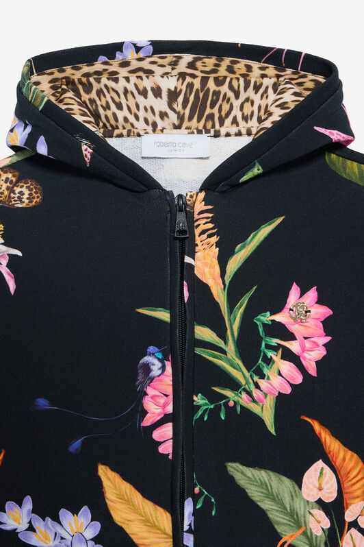 JU Black Hoodie with Tropical Print BLACK VJT69C-5OP32