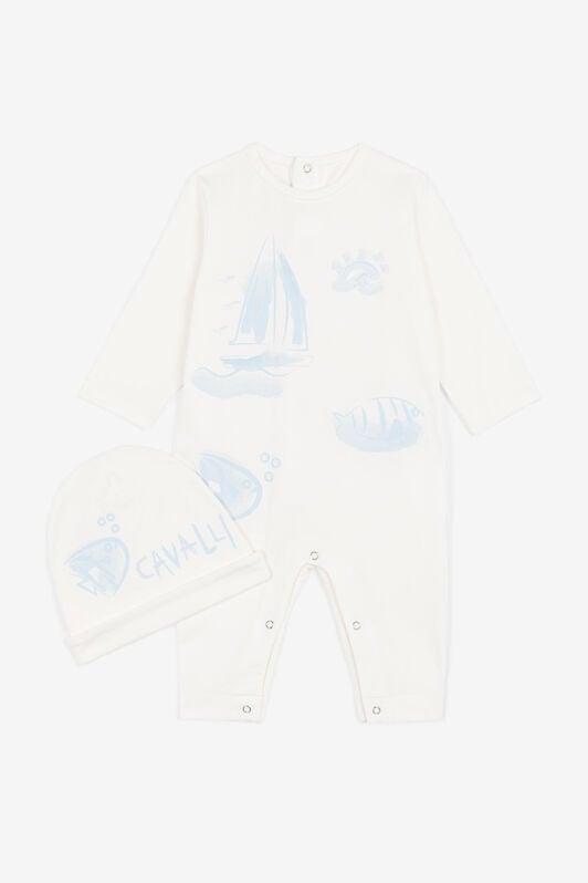 JU Seascape-Print Babygrow Set Light blue OJT812-ISA2J