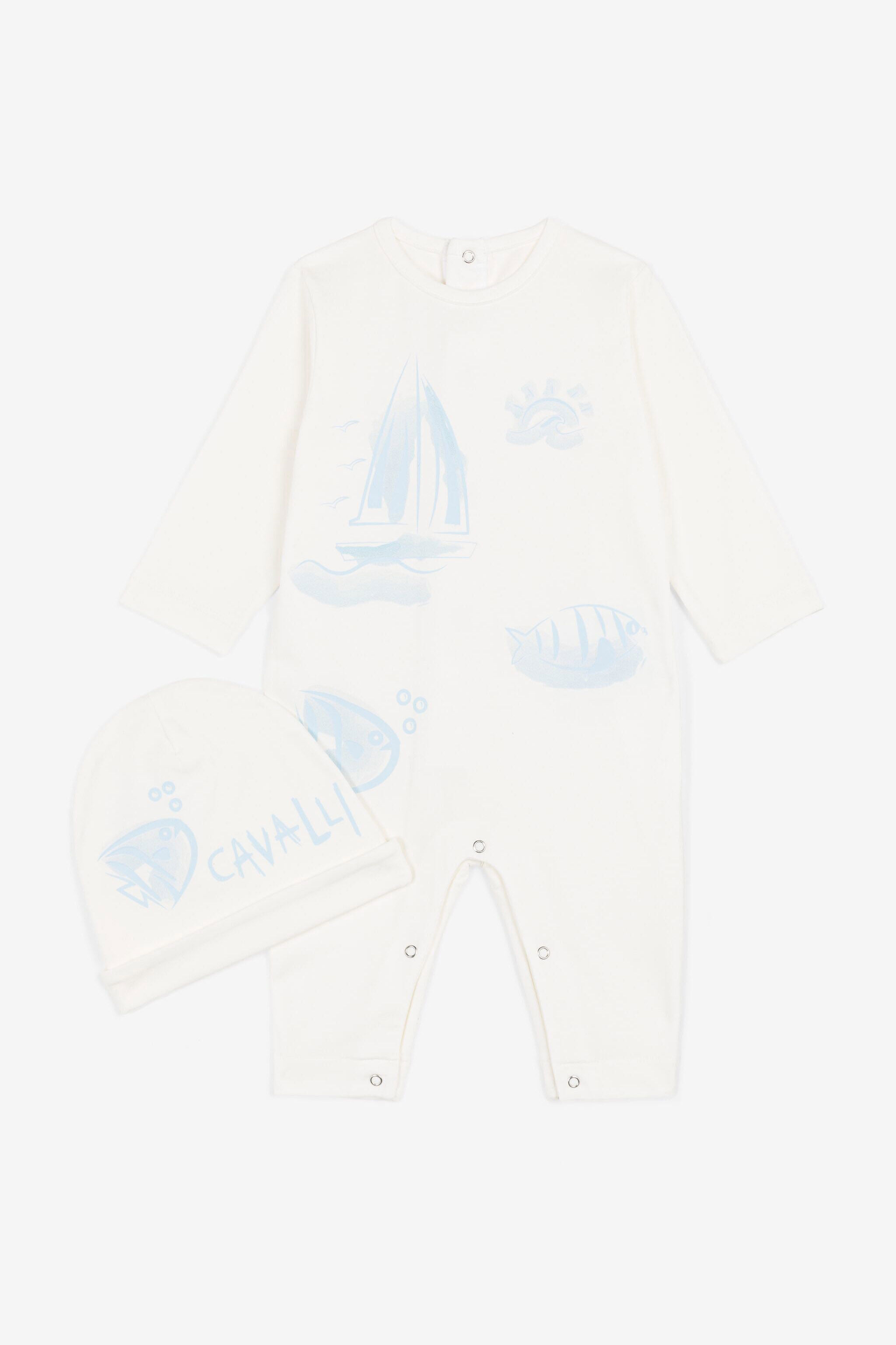 JU Seascape-Print Babygrow Set Light blue OJT812-ISA2J
