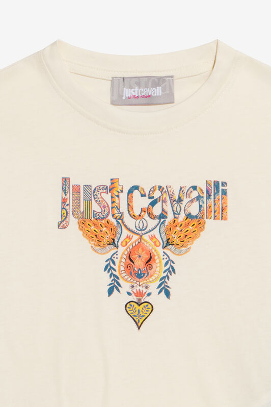 JC ElfenbeinfarbenEs T-Shirt mit Print und Logo IVORY PRISTINE WFT63X-JD060