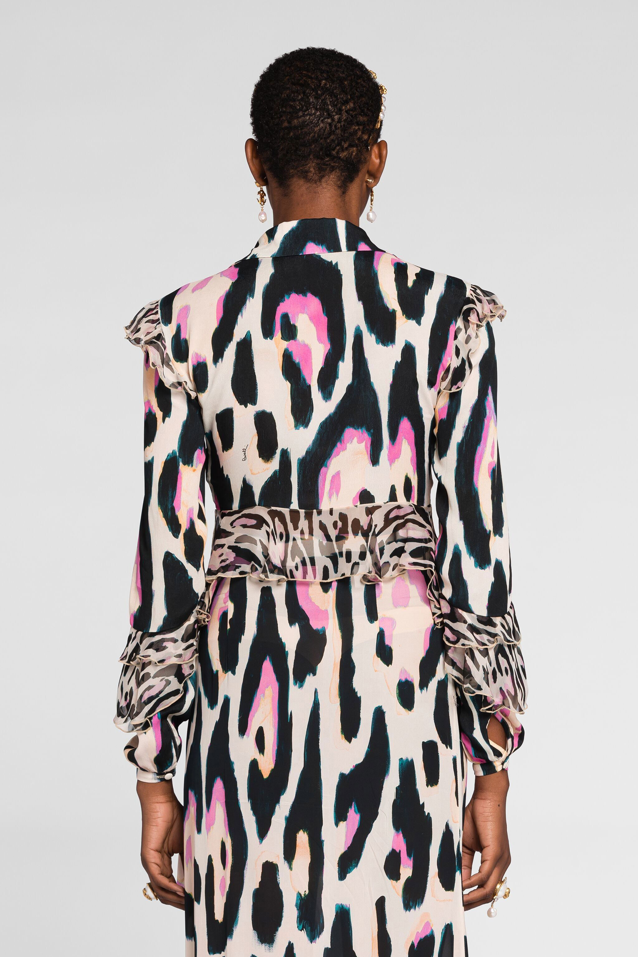 RC Jaguar-Print Ruffle-Trimmed Cropped Top ROSA QKT703-FVF54