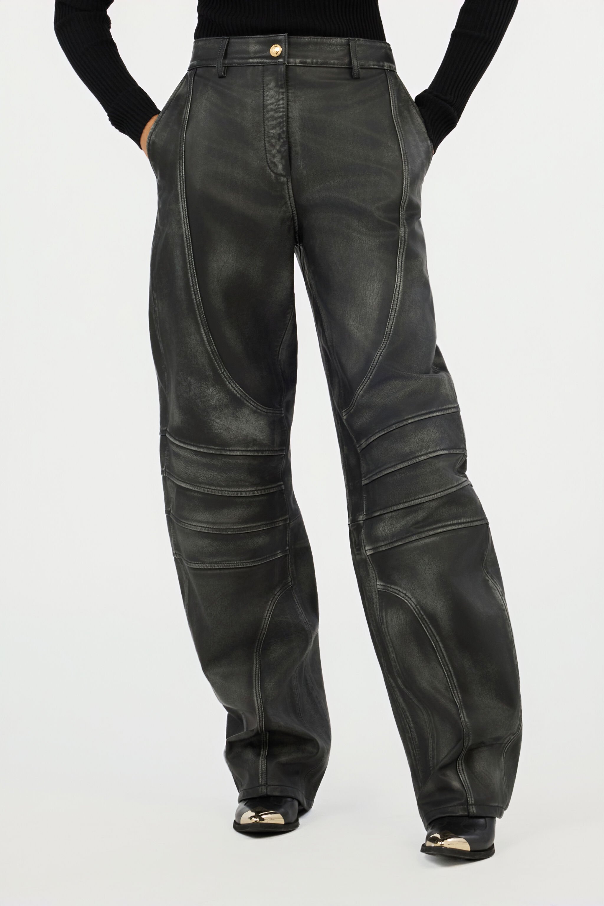 JC Pantalones De Cuero Negro BLACK VFT140-VF219