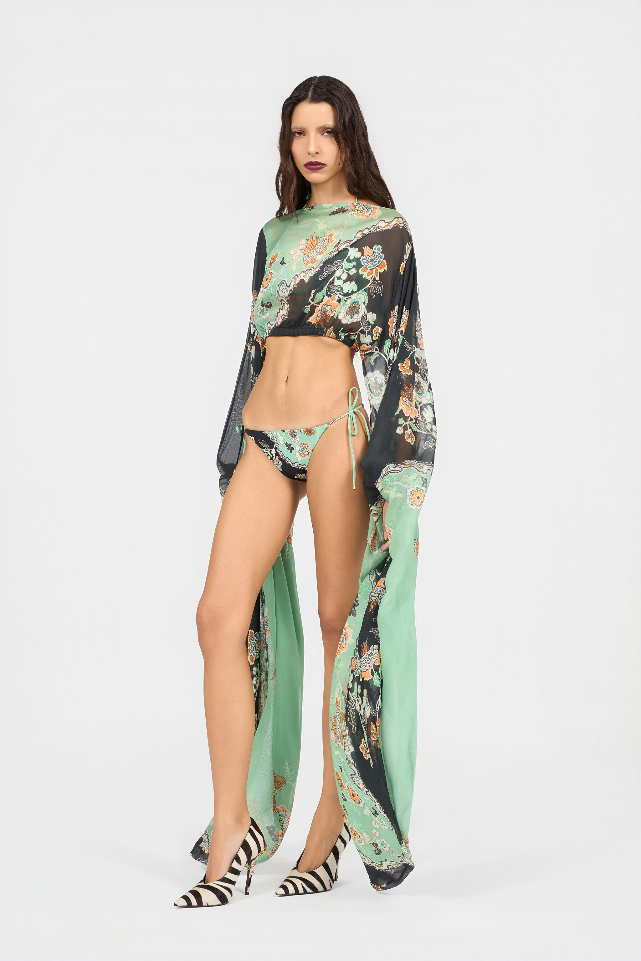 RC Strand-Top mit Kimono-Print GREEN/BLACK XQW040-HNT25