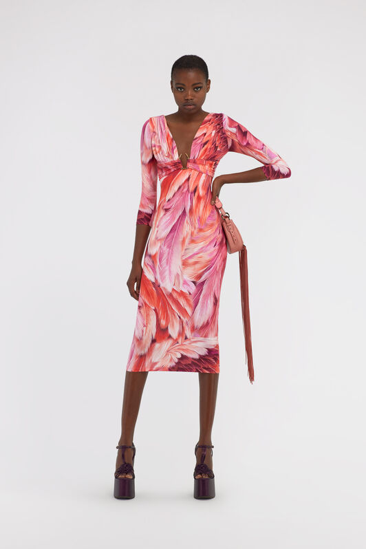 RC Abito stampa Plumage Fucsia SWT149-LNL71