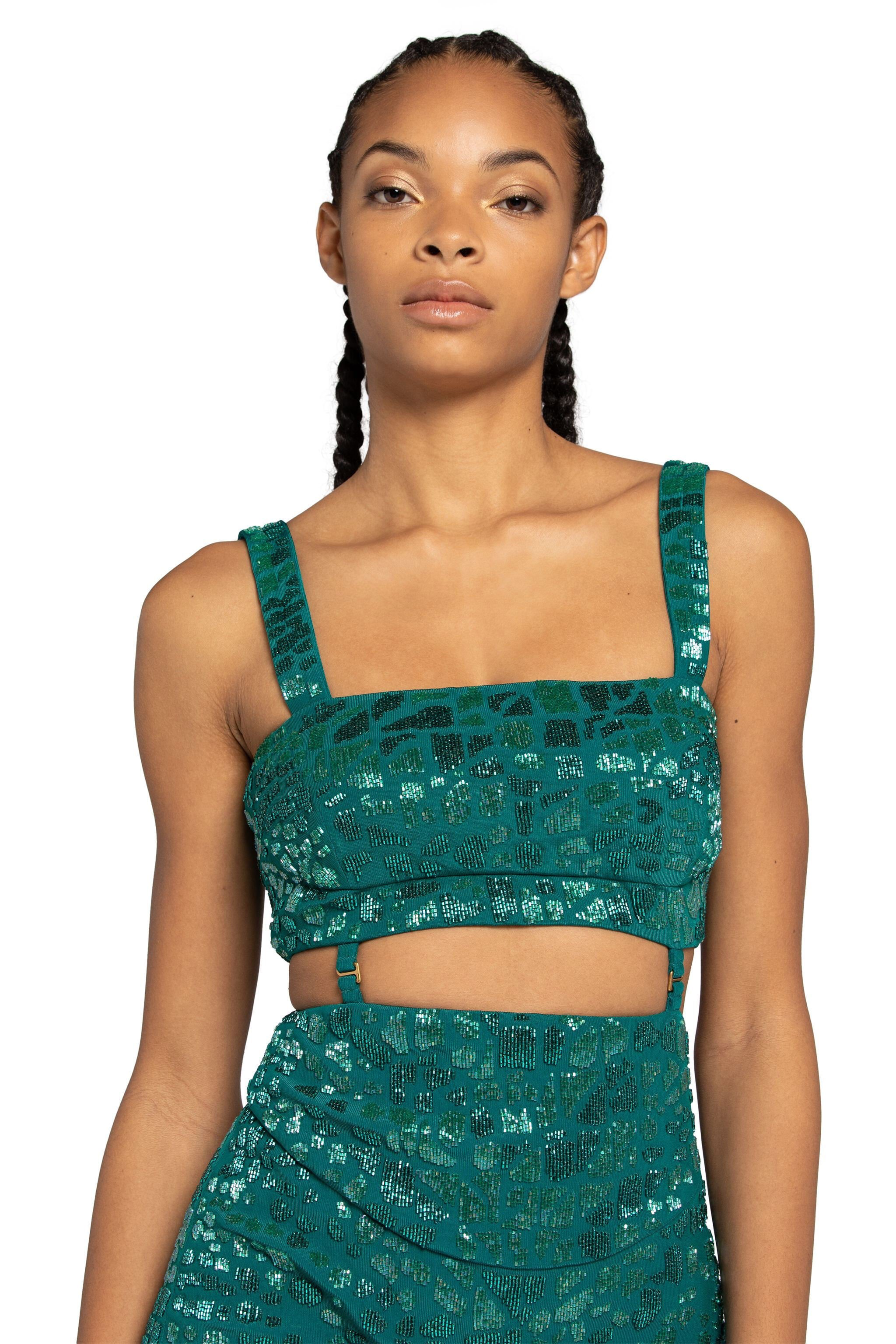 RC Leopard Bead-Embellished Mini Dress Vert JQR155-JJ050