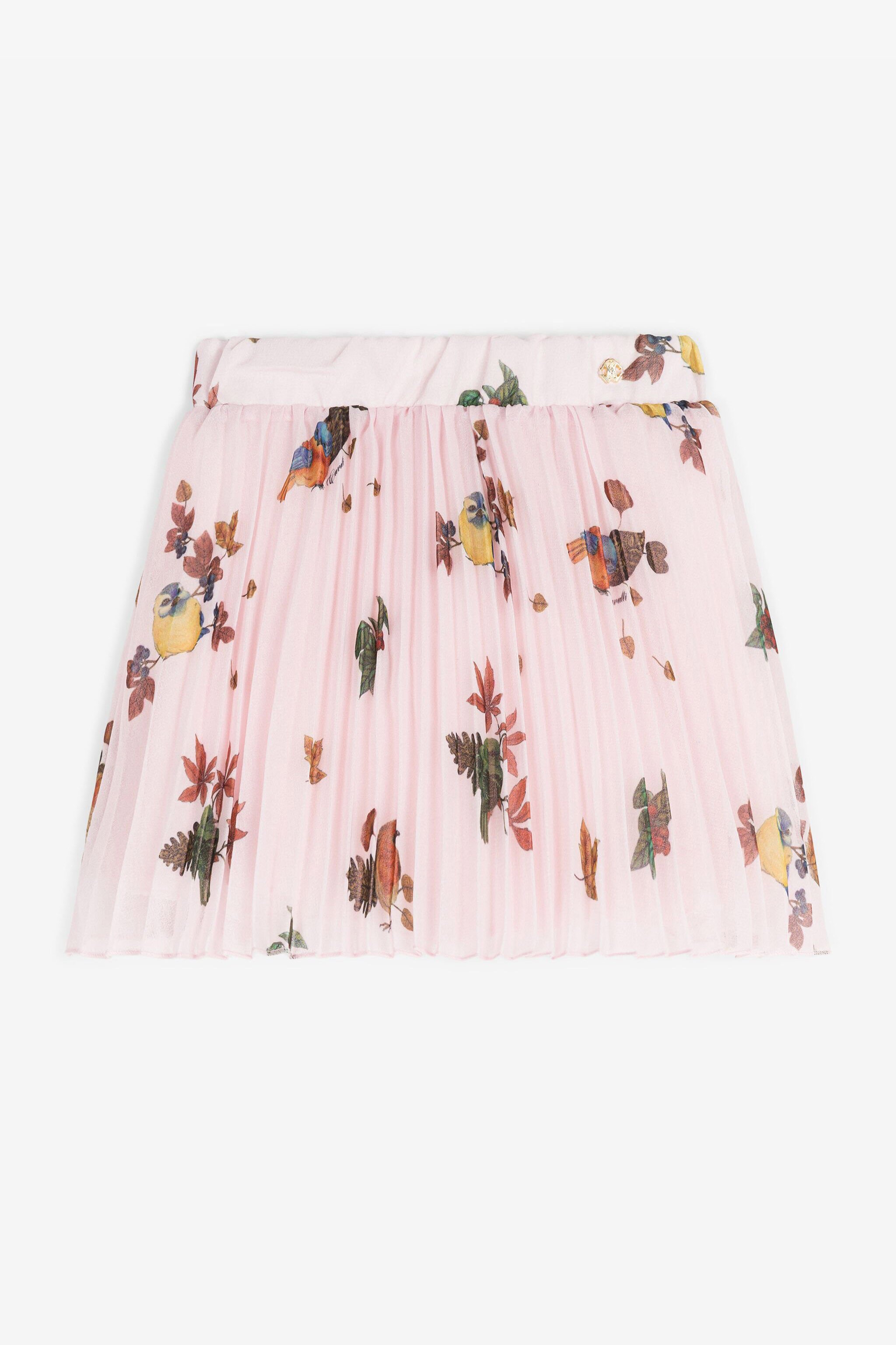 JU Bird-Print Pleated Skirt Pink RJT30C-5LH90