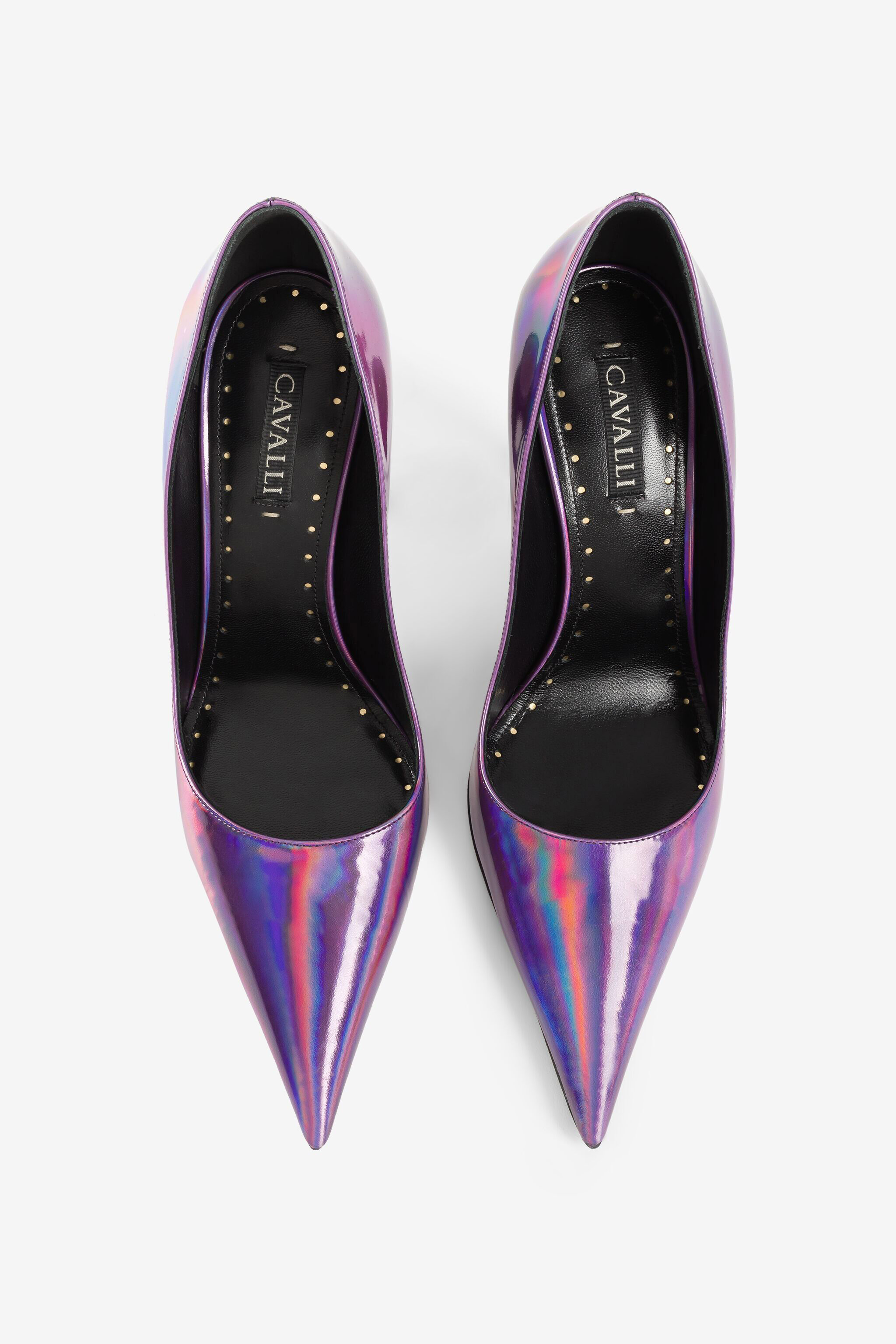 Holographic Tiger Tooth Pumps in Purple for Women Roberto Cavalli