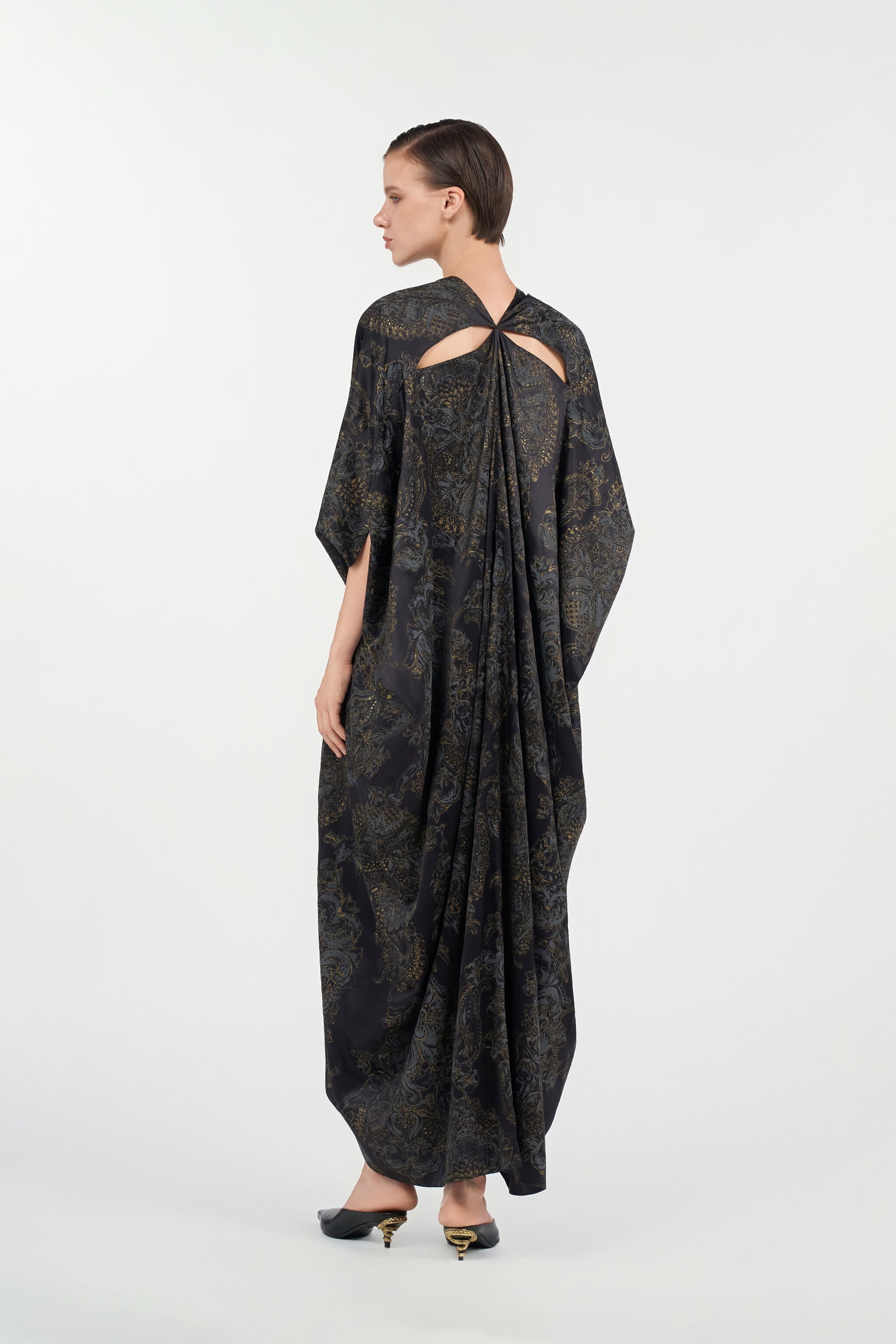 RC Ornamental Black silk kaftan BLACK WKT182-SZR36