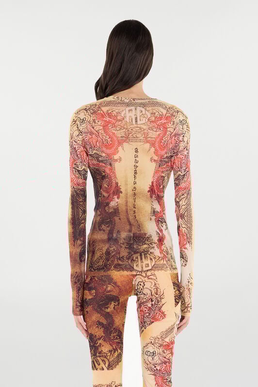 RC Long-Sleeve T-Shirt with Oriental Print NATURALE/ROSSO VQT60G-TLQ22