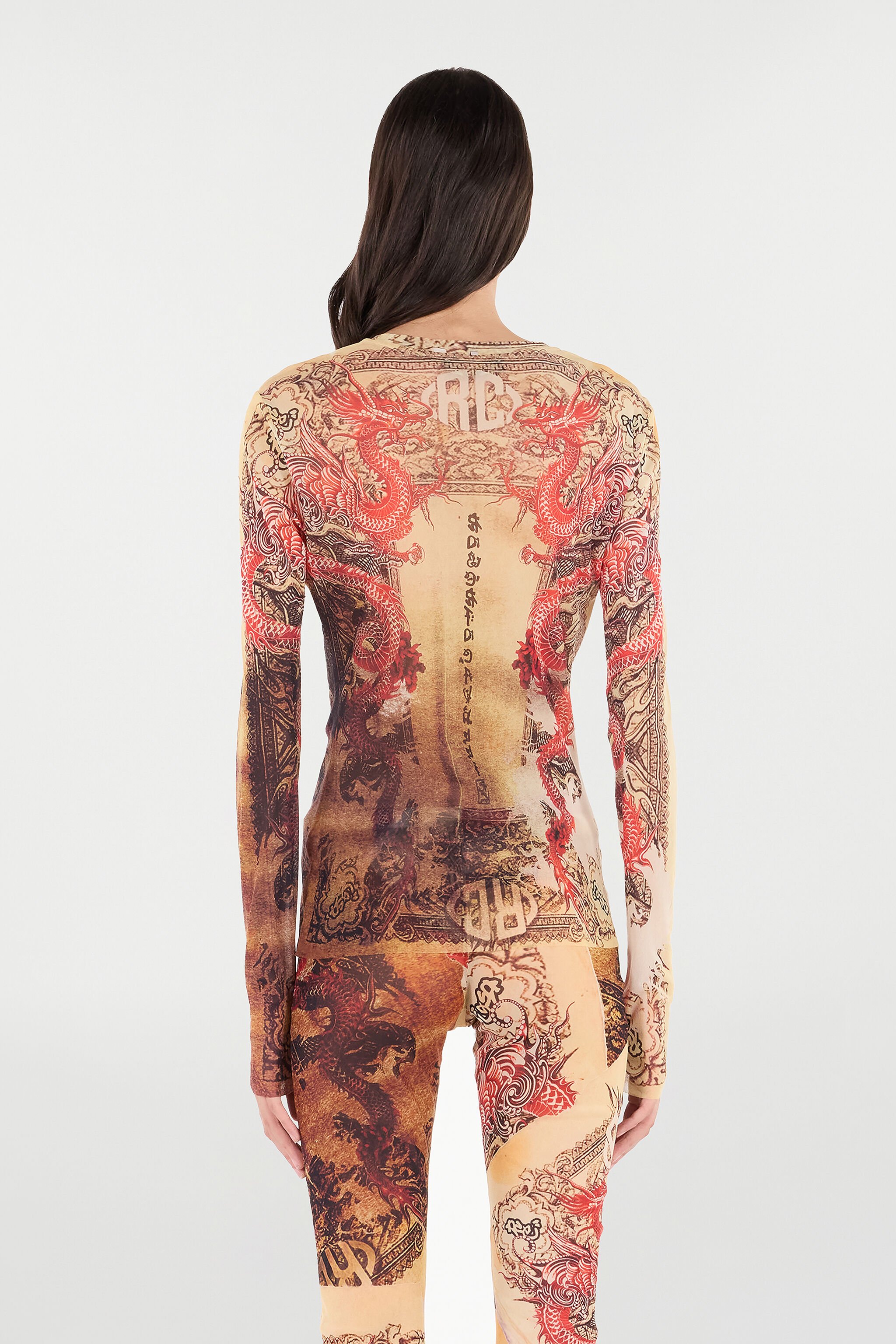 RC Long-Sleeve T-Shirt with Oriental Print NATURALE/ROSSO VQT60G-TLQ22