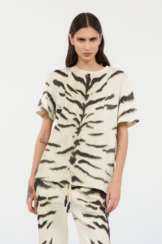 RC Camiseta oversize para mujer con estampado de Tigresa Blanca OGAT X Roberto Cavalli Negro/Blanco UQT68A-3DA39
