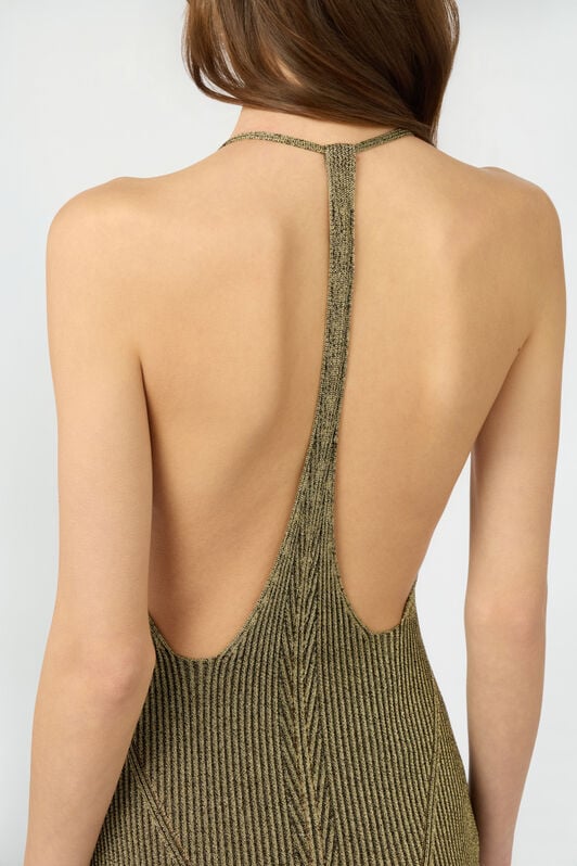 RC Black and Gold Ribbed Maxi Dress with Snake Motif GOLD/BLACK WWM102-MO010