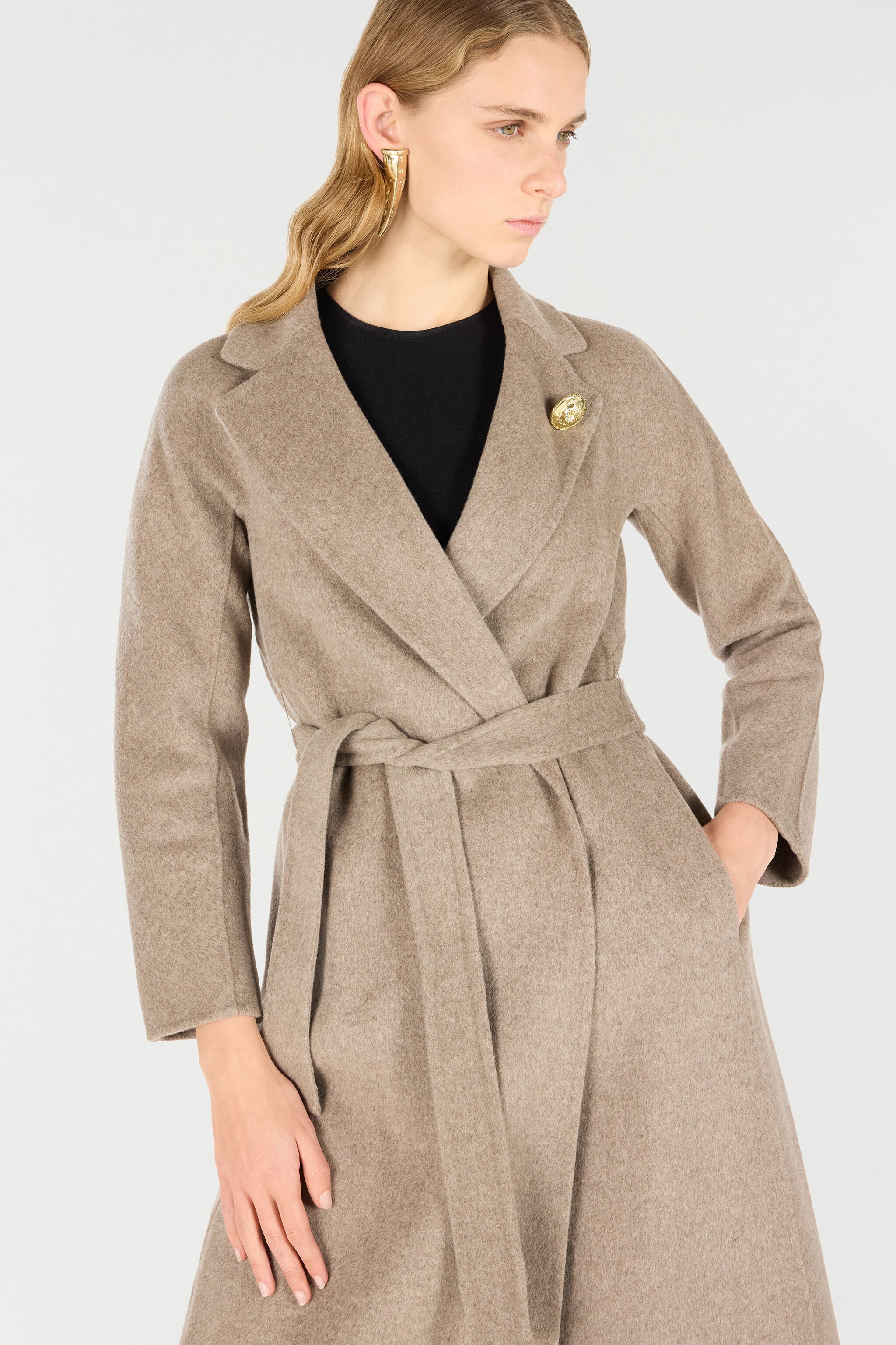 RC Brown Wool Cashmere Coat TORTORA MELANGE OOT50A-WH016