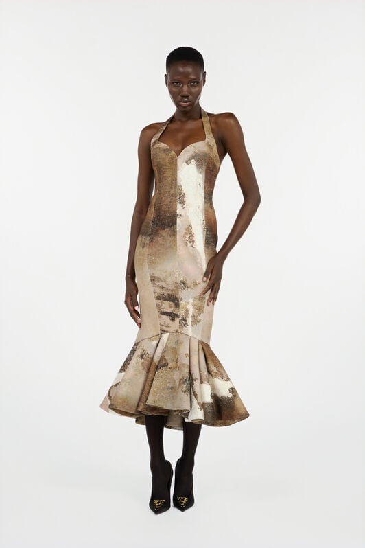 RC Beige Mermaid Dress With Marble Print RC Beige Mermaid Dress With Marble Print Light Brown VWT108-NVQ74