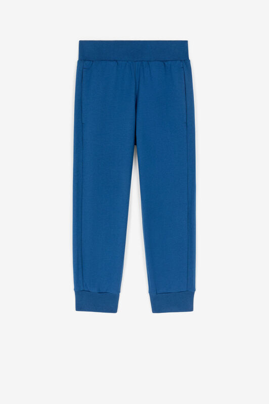 JU Logo-embroidered cotton trousers Blue RJT231-CF050