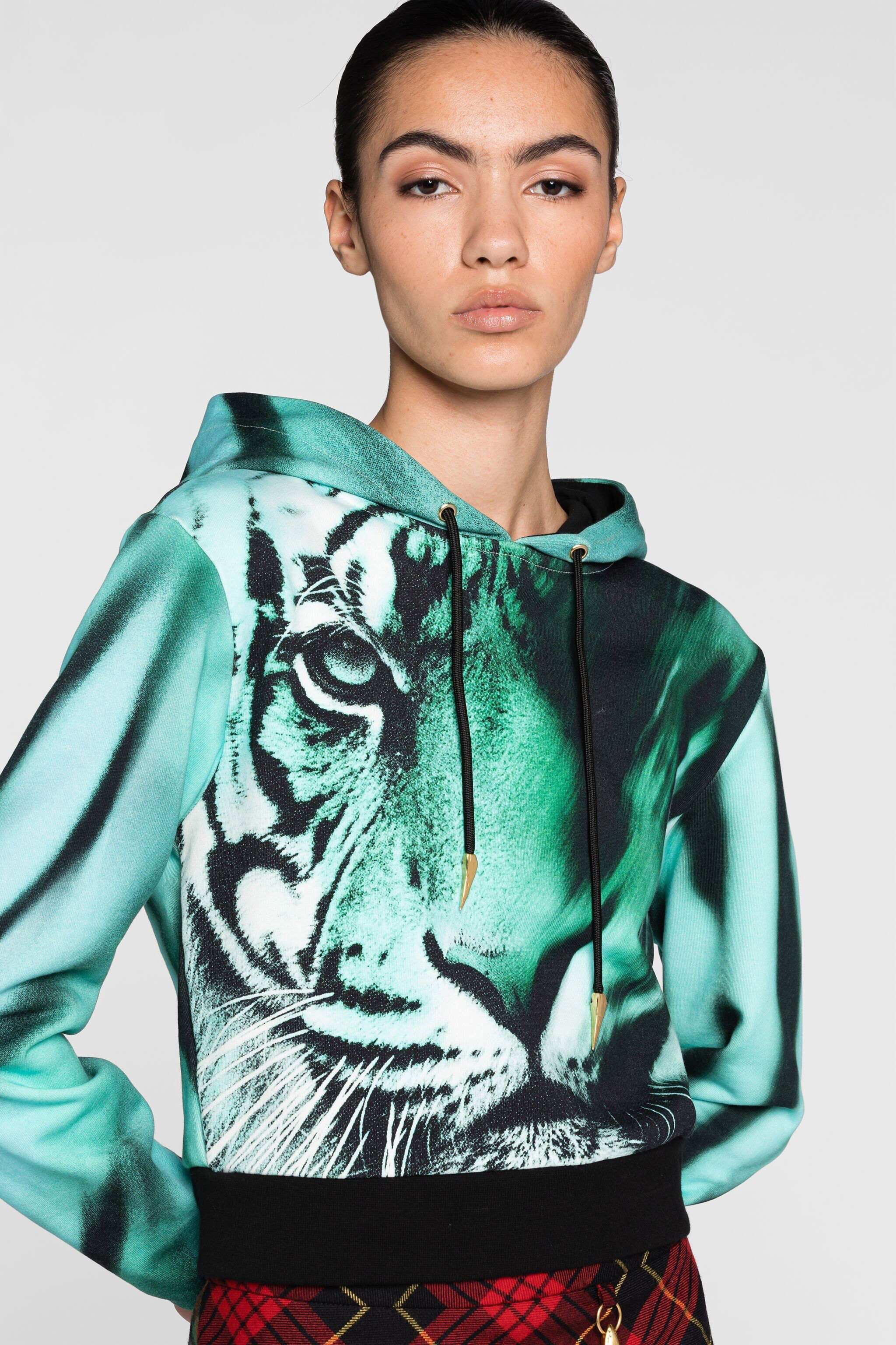 RC Sweat à capuche en coton à imprimé tigre Bleu clair PKT68C-5OE41