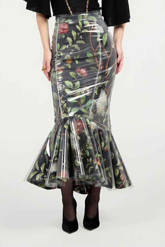 RC Mermaid Skirt With Shrub And Flower Print Black VWT304-NVQ69