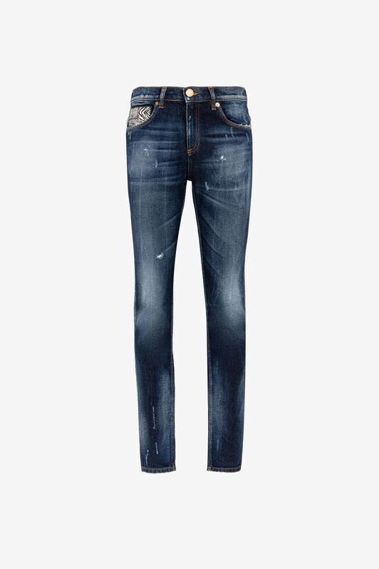 RC Jeans slim con applicazione Animalier Patchwork Blu scuro OQJ232-DS004