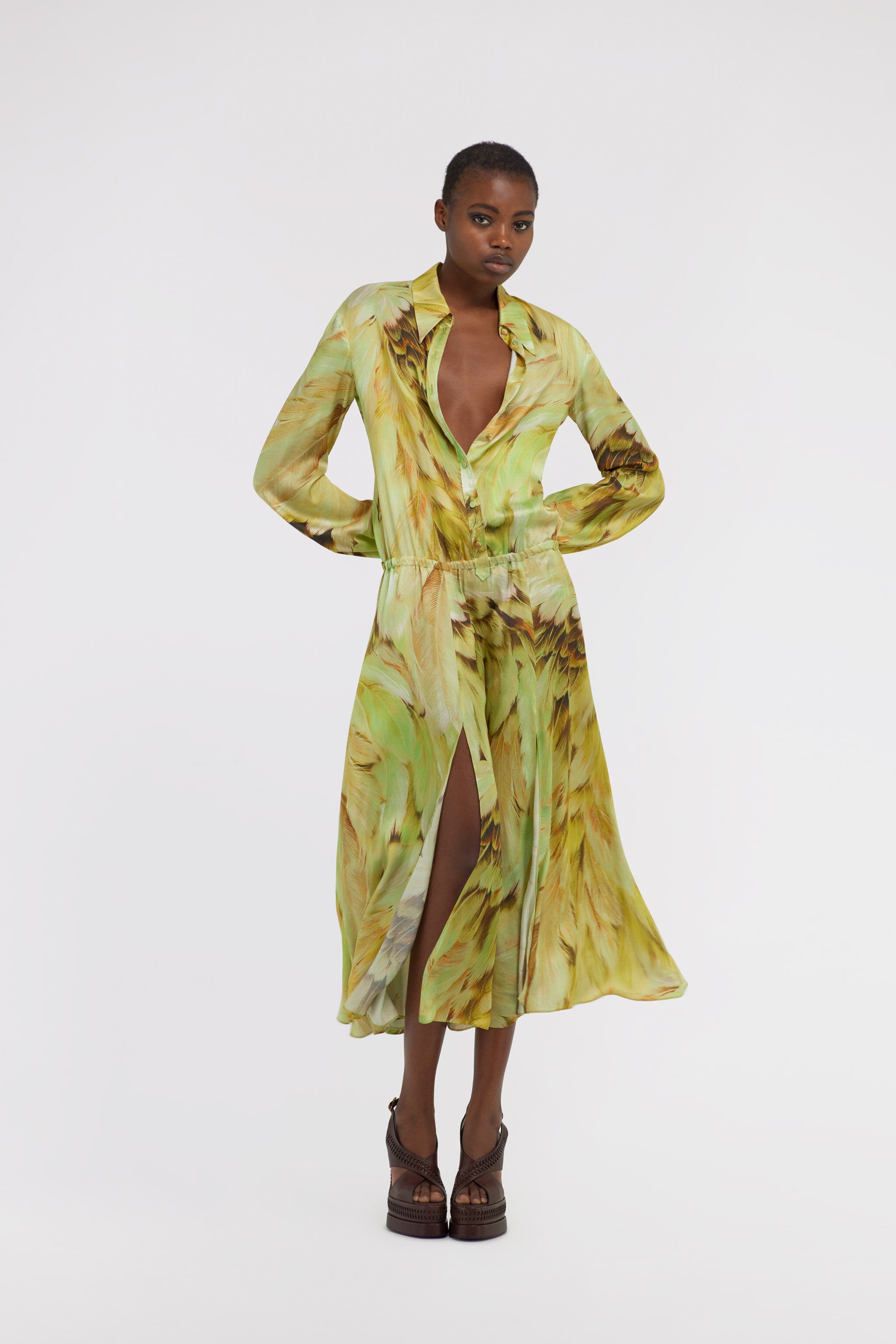 RC Long dress Plumage print Hellgrün SWT117-6DL71