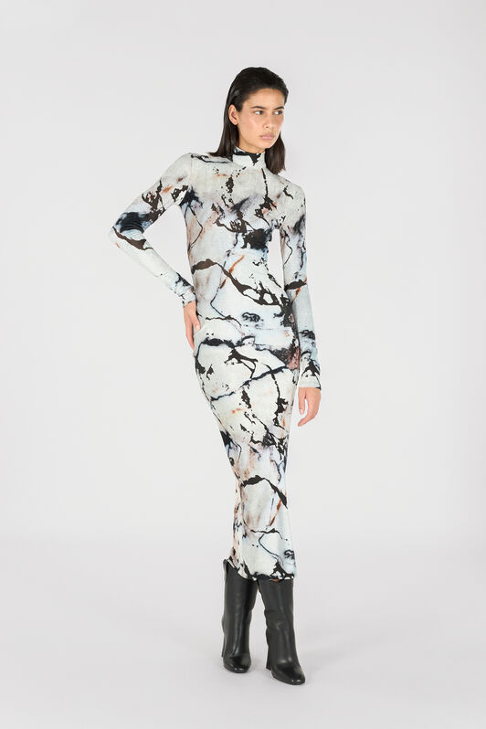 RC Long dress with Marble print Black/White TWT141-CPN18