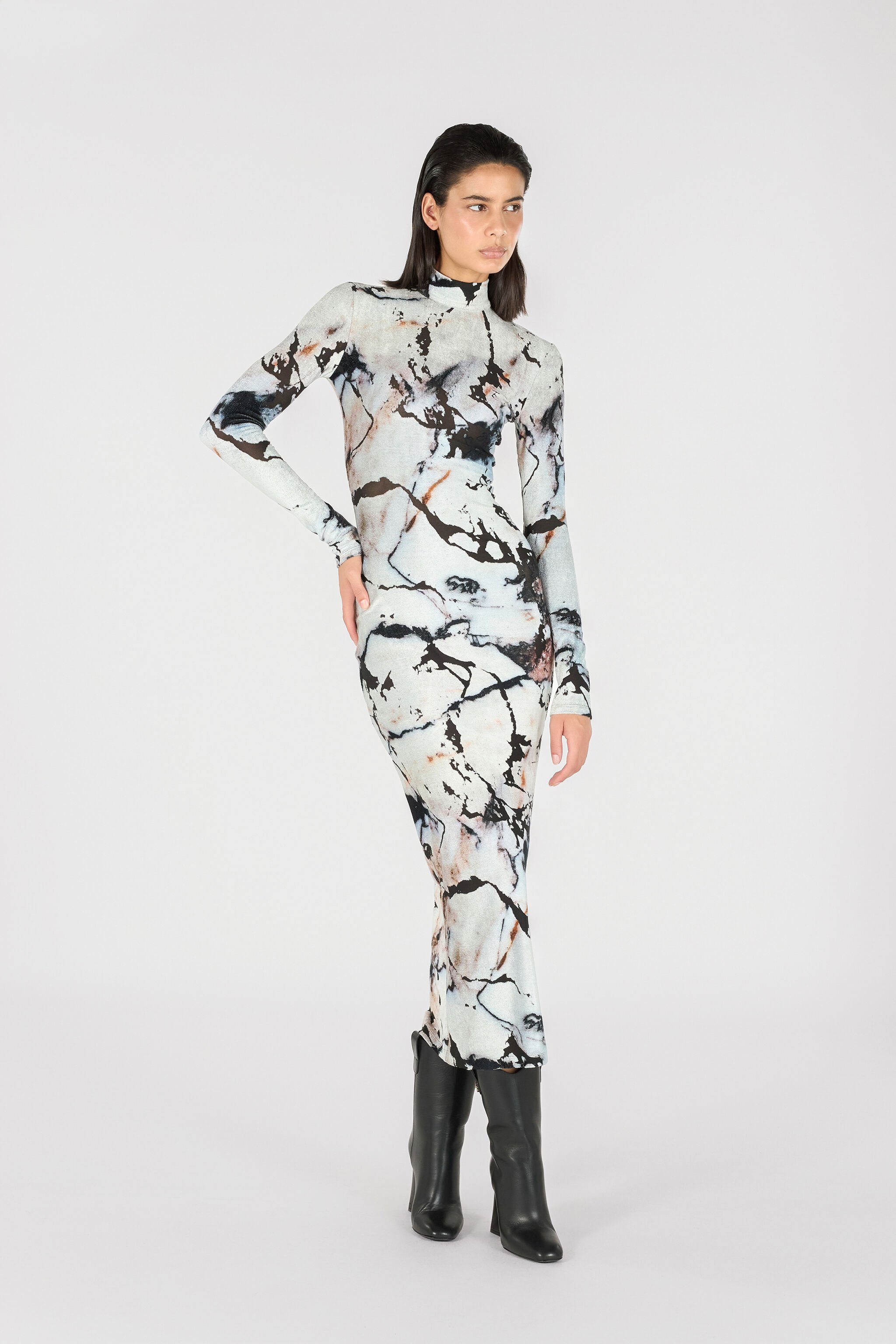 RC Long dress with Marble print Black/White TWT141-CPN18