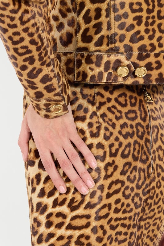 RC Leather Jacket with Leopard Skin Print Brown VKP400-ZV012