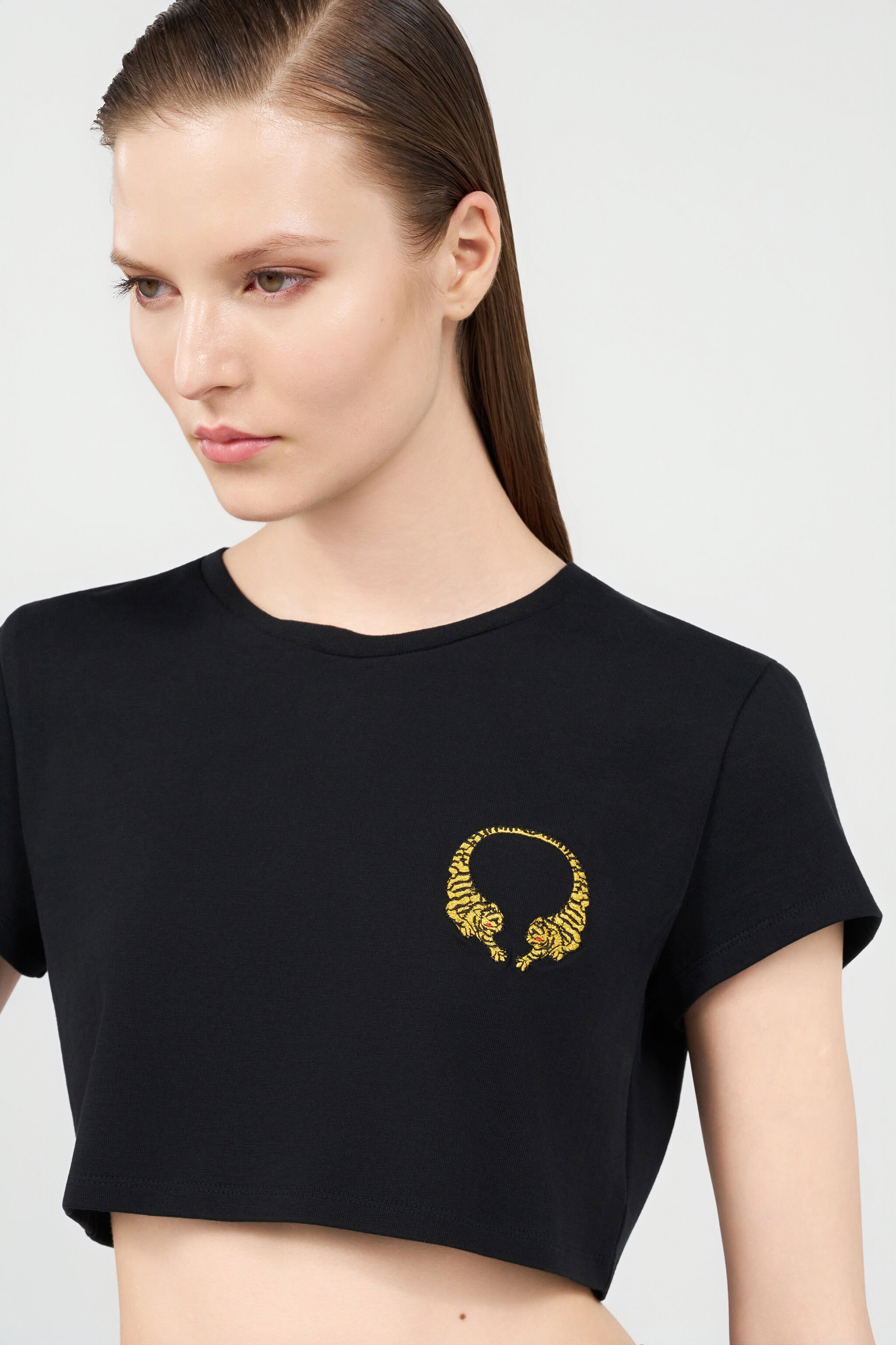 RC Crop top en coton avec tigres BLACK WQT63B-JD028