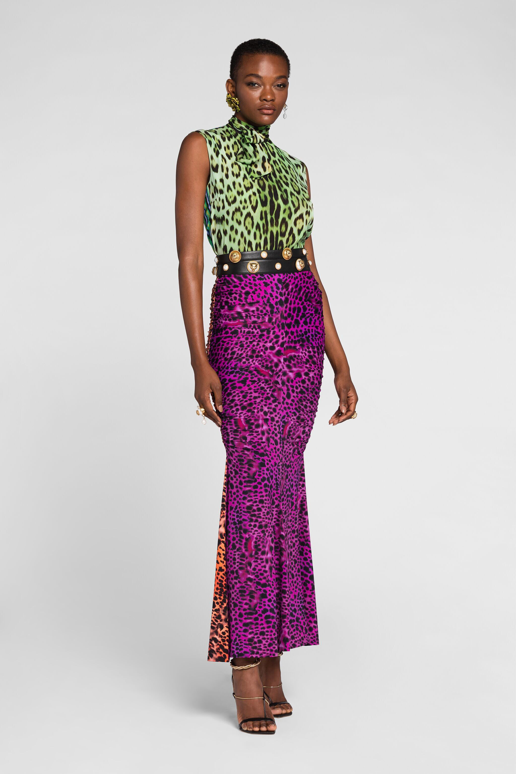RC Jaguar And Exotic Stripe-Print Top Light green QKT641-7HF53