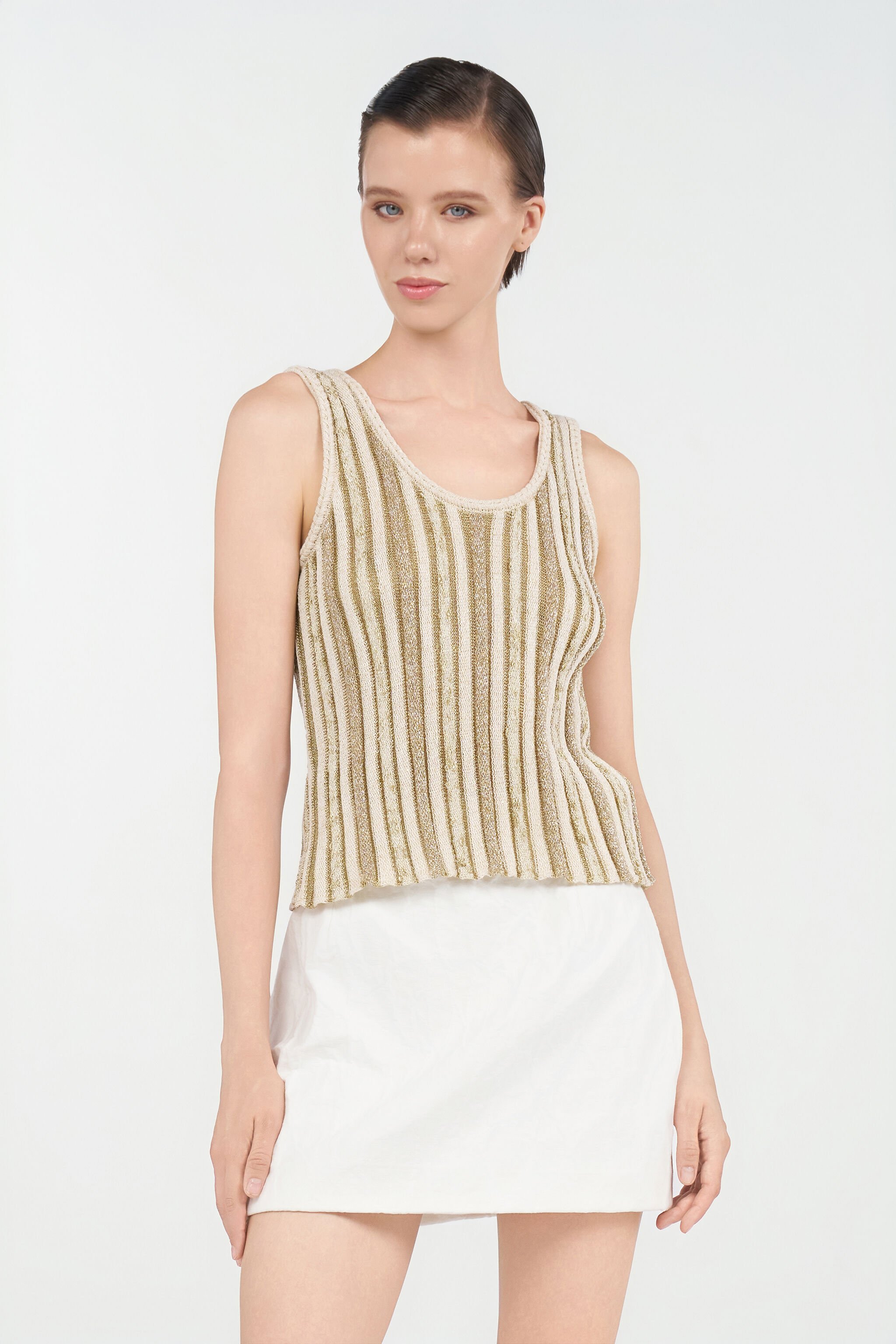 RC Striped Lurex Knit Top IVORY/GOLD WKM601-MO010