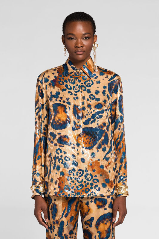 RC Chemise à motif jaguar en jacquard ORO/BLU QKT704-FY077