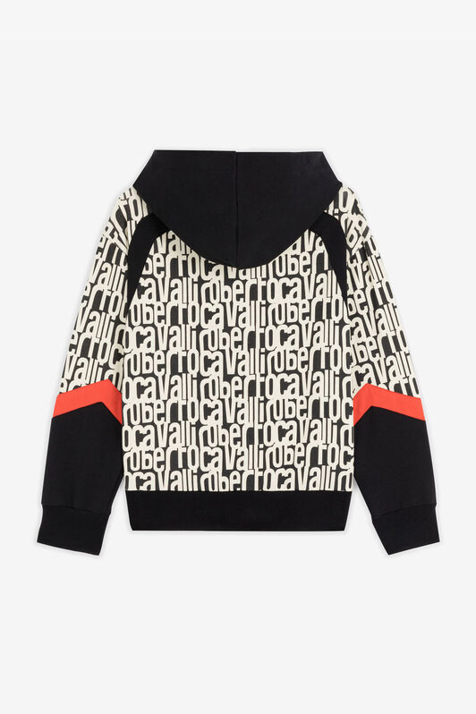 JU Logo-Print Cotton Hoodie Black/White RJT90N-5OH95
