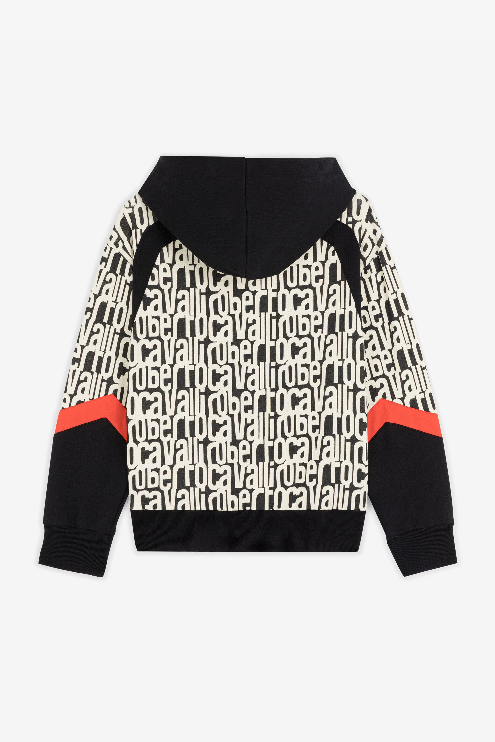 JU Logo-Print Cotton Hoodie Black/White RJT90N-5OH95