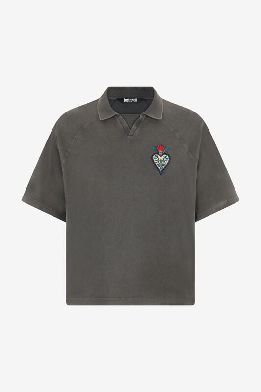 JC Grey Polo Shirt With Embroidered Detail BLACK WFT065-WF095