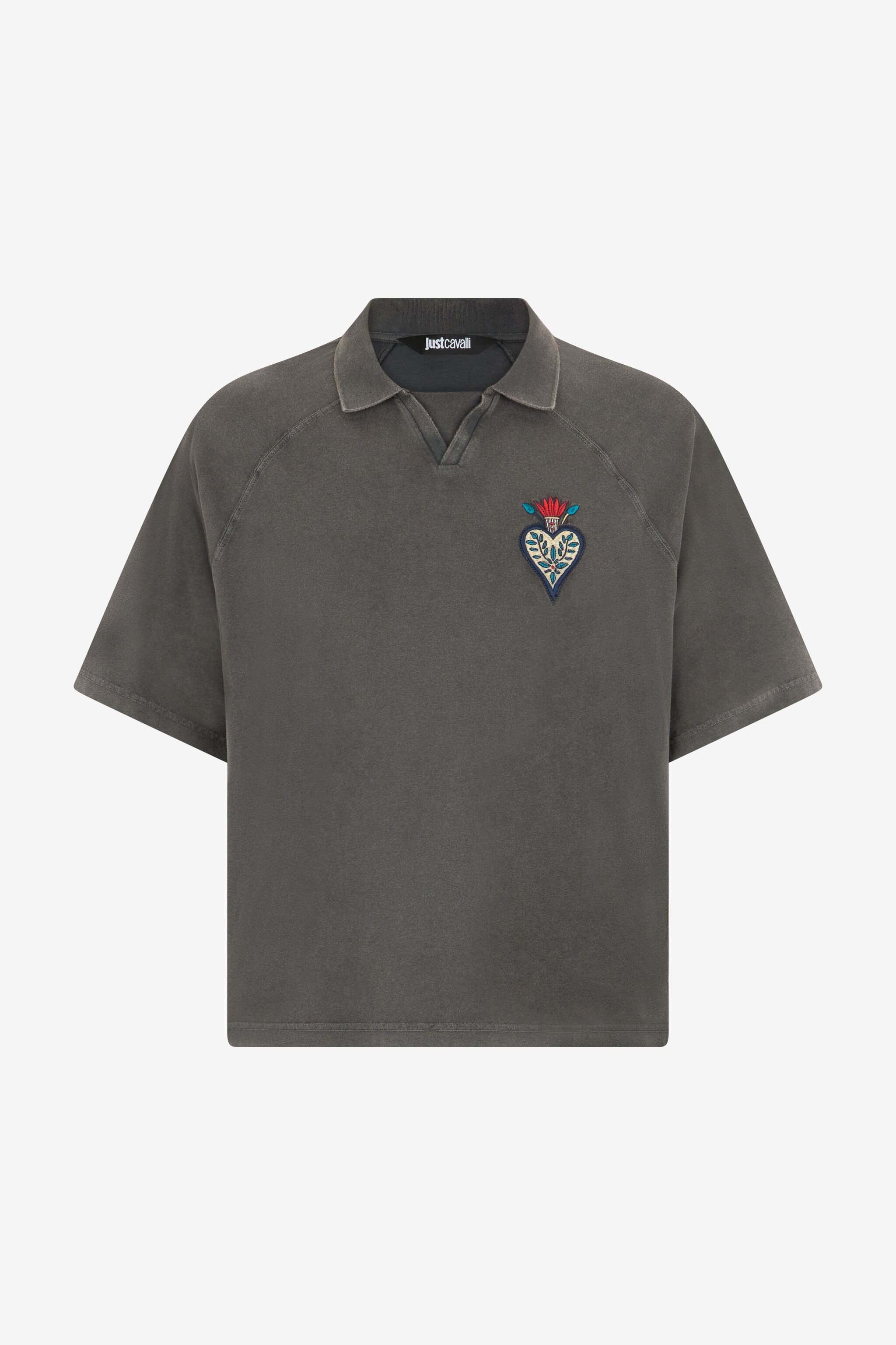JC Grey Polo Shirt With Embroidered Detail BLACK WFT065-WF095