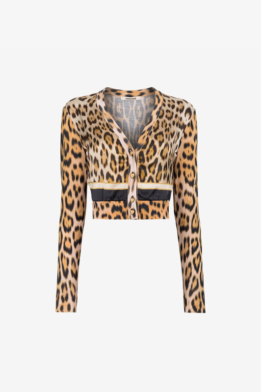 RC Leopard-print cropped cardigan Light Brown QKM604-MH001