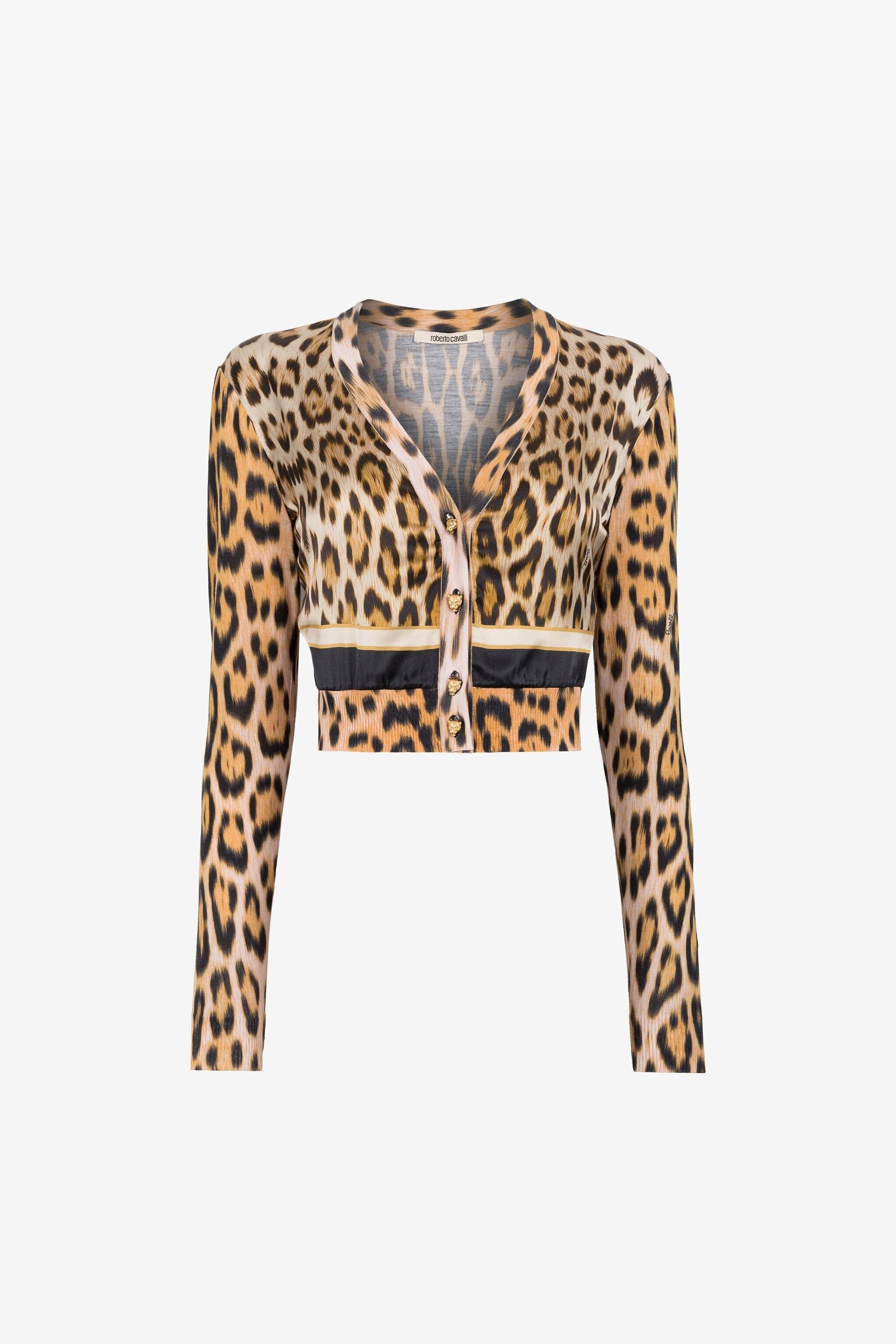 RC Leopard-print cropped cardigan Light Brown QKM604-MH001