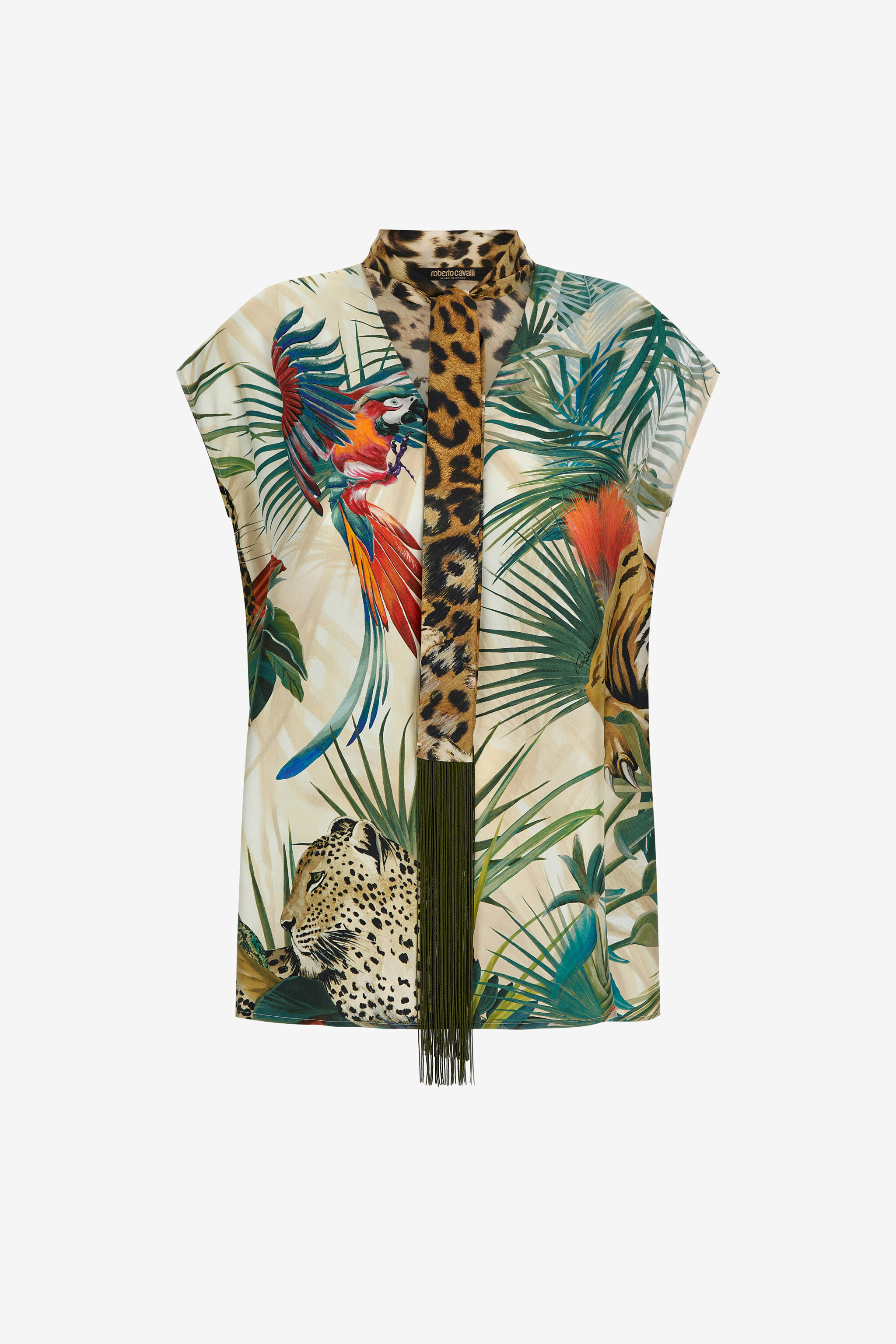 RC Jungle Print Silk Top With Scarf Detail Green SKT604-4QI88