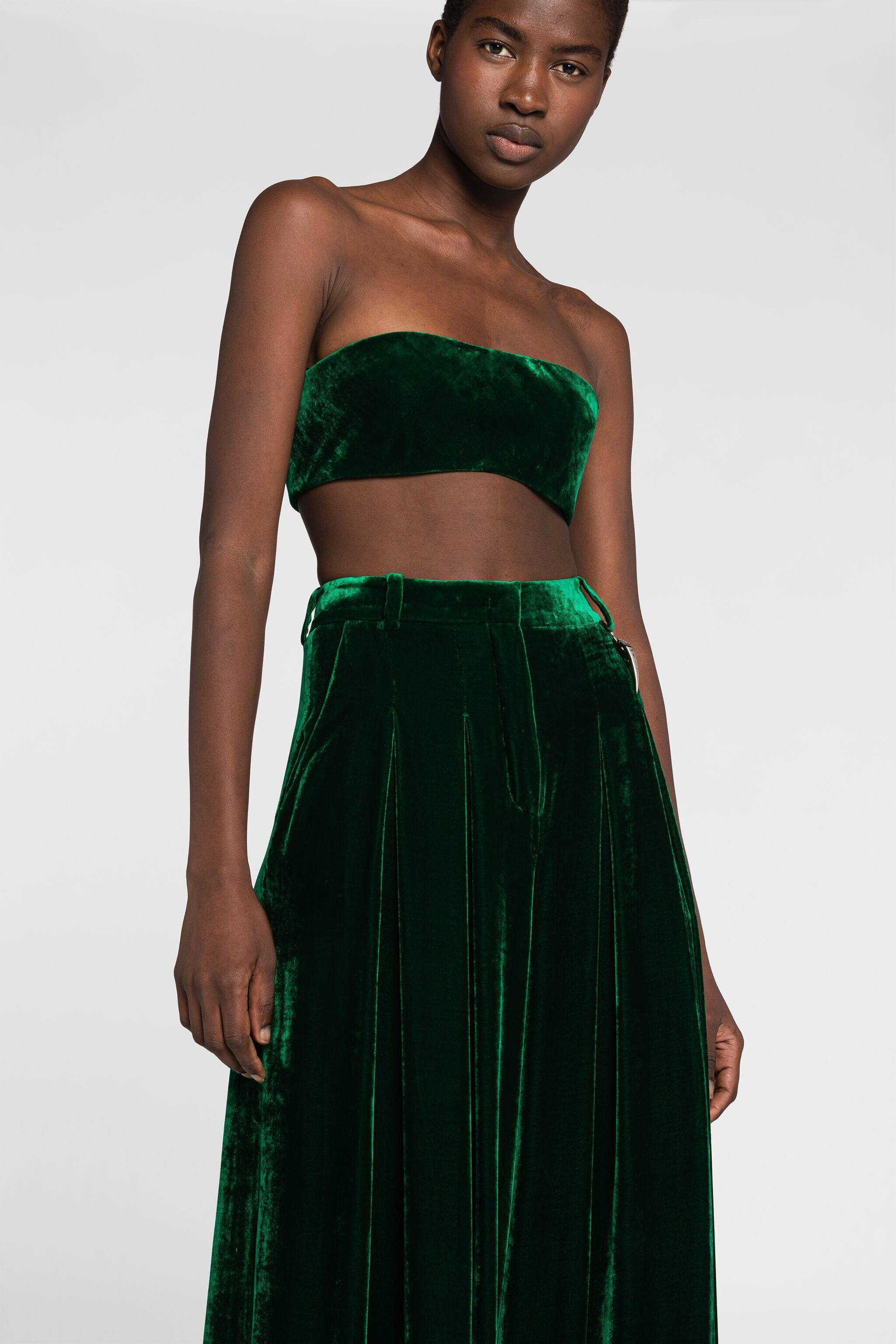 RC Tiger Tooth Wide-Leg Velvet Trousers Dark green PWT205-VL067
