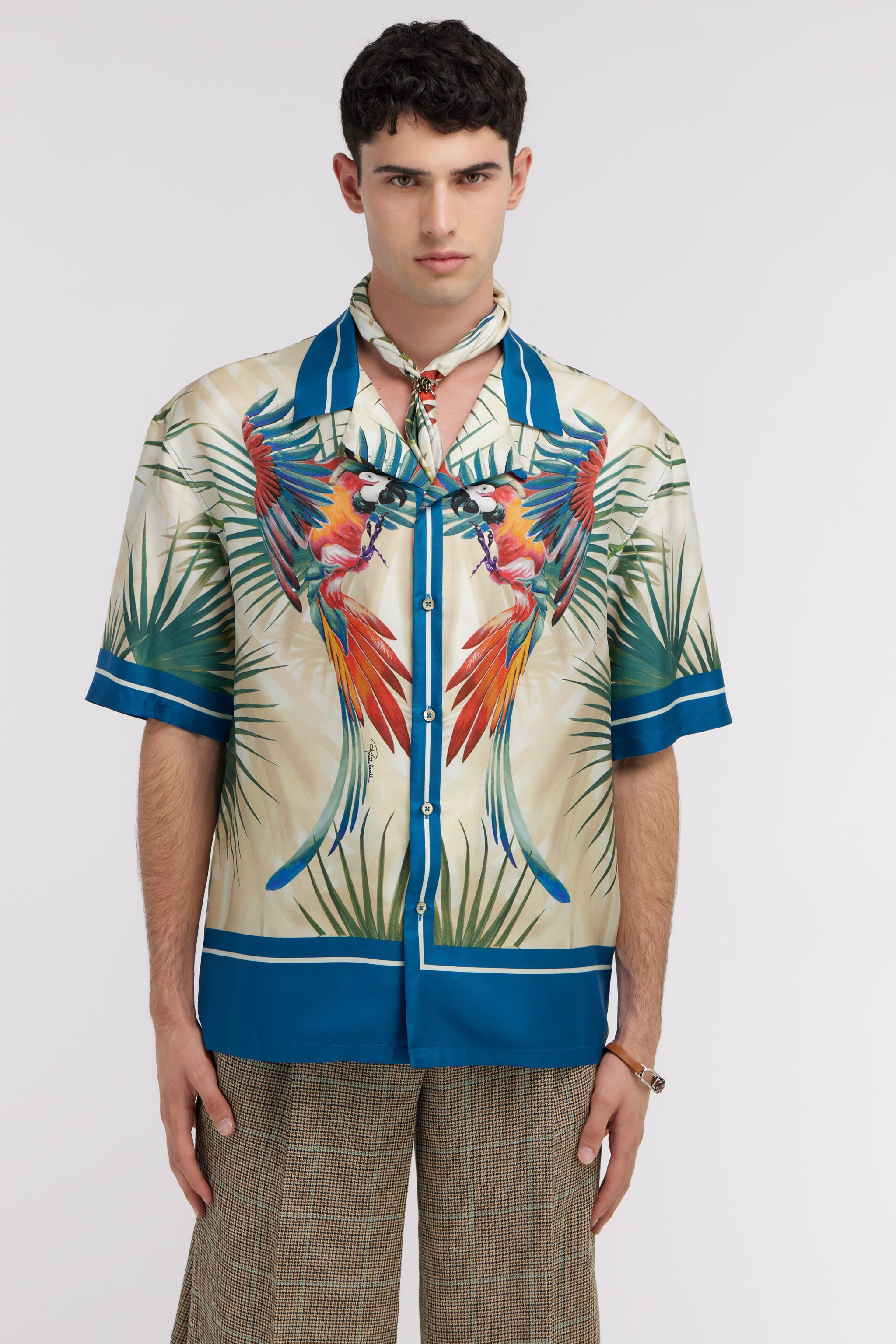 RC Short-sleeve Parrot print shirt Black/Gold/Black SRT762-4QL45