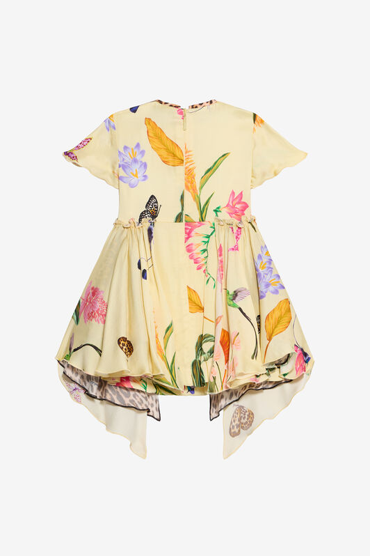 JU Yellow Dress with Tropical and Jaguar Skin Print YELLOW VJT112-6DP32
