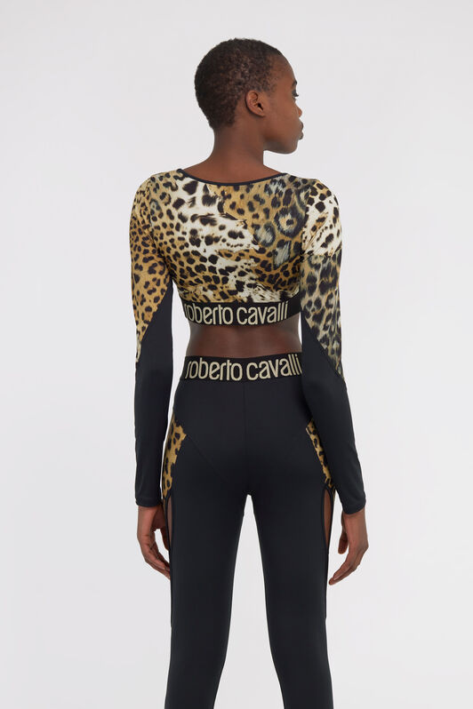 RC Crop top with Jaguar Skin print Light Brown SKT65A-LNG34