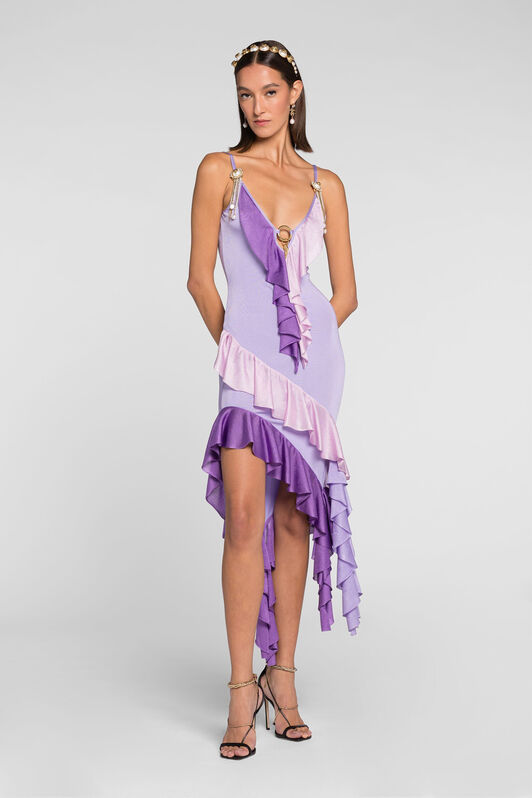 RC Ruffled asymmetric plunge dress Purple QKM109-MG011